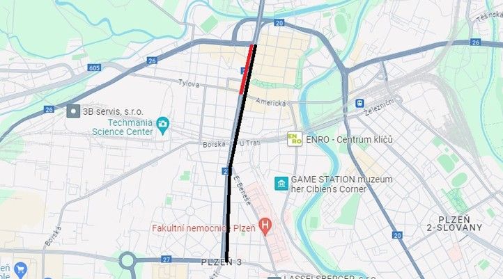 Opravovaný úsek vozovky na Klatovské 240626_Klatovska_Sukova_Sady_Petatricatniku