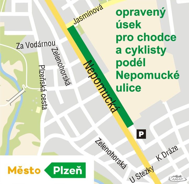Mapa opraveného úseku stezky u kasáren Slovany 240725_Mapa_Cyklo_Nepomucka