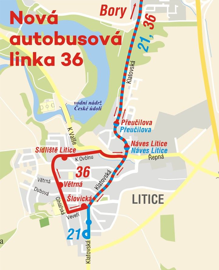 Trasa linky č. 36 250401_Bus_36_Litice_mapa