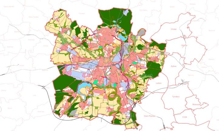 Ilustrační obrázek Územního plánu Plzeň 250411_UPP_Uzemni_plan_Plzen_Soucasnost