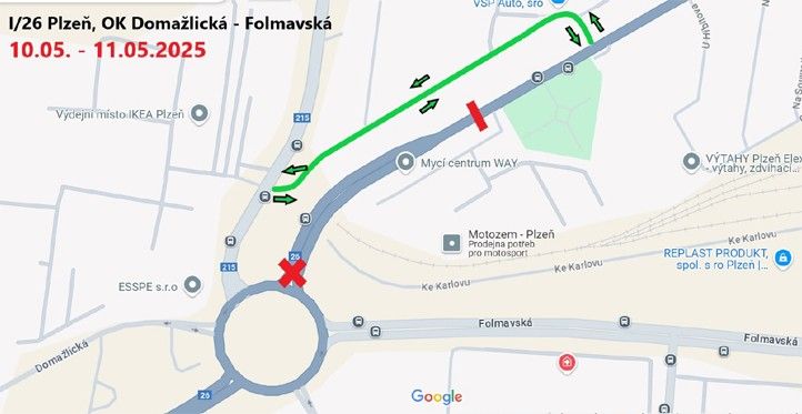 Objízdná trasa 250509_Makro_KO_Domazlicka