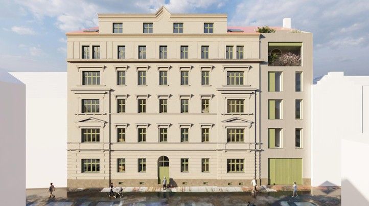 Vizualizace budovy po rekonstrukci - přední strana 251105_Resslova_13_Vizualizace_Predni_strana