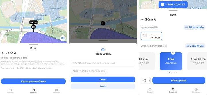 Snímek obrazovek postupu platby (zdroj: SITMP) 251210_QR_Parkovani_Postup